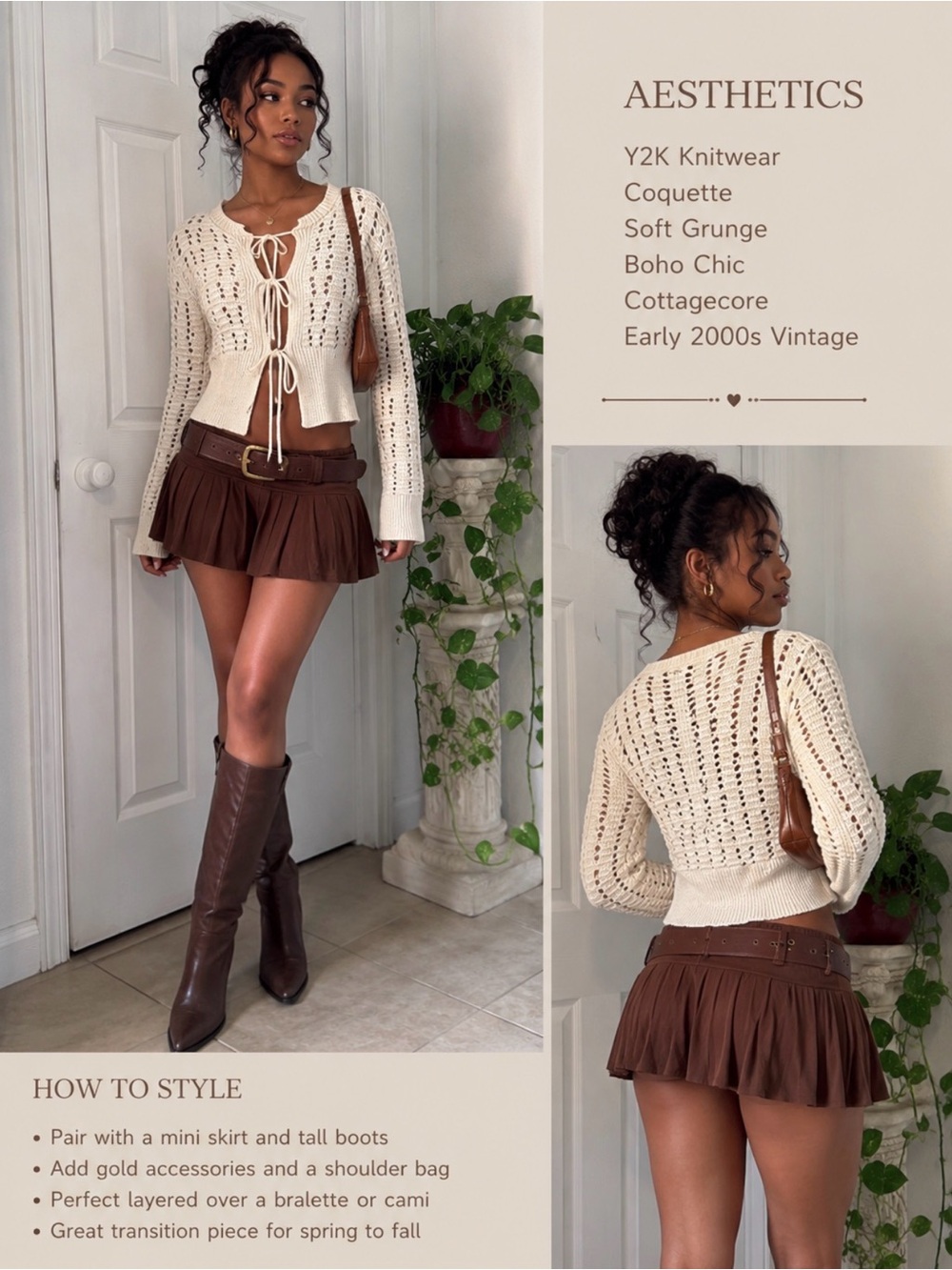 Coastal cowgirl, Boho chic Jessica Simpson Cream Crochet Tie-Front Cardigan